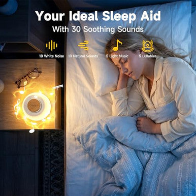 Auge Light 4-In-1 White Noise Machine Portable Rechargeable Sleep Sound Machine With Dimmable Night Light Bluetooth Speaker & Sleep Timer 30 Sounds 32 Volume For Baby Adult Travel Office
