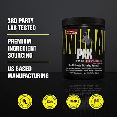 Animal Pak Ã¢â‚¬â€œ Convenient Allinone Vitamin & Supplement Powder Ã¢â‚¬â€œ Zinc Vitamins C B D Amino Acids And More Ã¢â‚¬â€œ Sports Nutrition Performance Multivitamin For Women & Men Ã¢â‚¬â€œ 44 Scoops Cherry Bomb