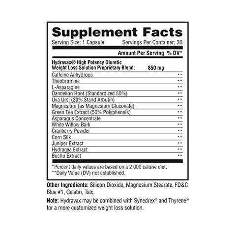 Metabolic Nutrition Hydravax - Premium Diuretic Water Pills Natural & Safe Eliminates Water Retention With Dandelion Magnesium Green Tea Extract Cranberry Powder 30 Capsules 1 Dose Daily