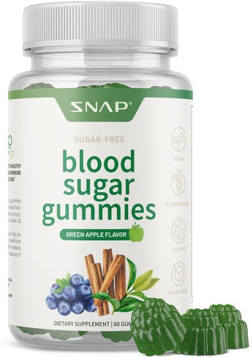 Snap Supplements Blood Sugar Gummies Support Already Healthy Blood Sugar Levels Cinnamon Bark And Blueberry Fruit Extract Green Apple Flavor 60 Gummies