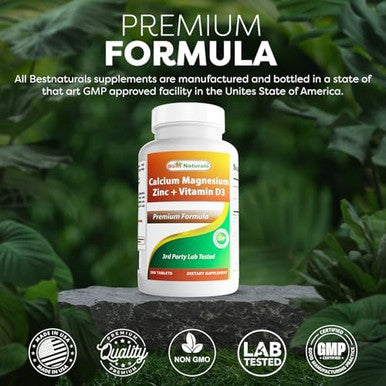 Best Naturals Calcium Magnesium Zinc With Vitamin D3, 300 Tablets - Calcium 1000 Mg, Magnesium 400 Mg, Zinc 25 Mg & D3 600 Iu Per Serving (3 Tablets)