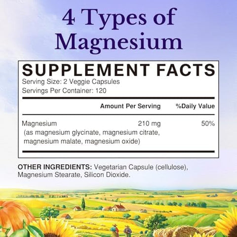 Vitalitown Magnesium Complex Chelated Easily Absorbed Magnesium Glycinate Citrate Malate Buffered 210Mg Elemental Mag Sleep Nerve Muscle Digestion Energy Non-Gmo 240 Veg Caps