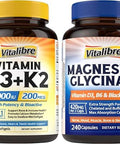 Vitamin D3 K2 Supplement 10000 IU 90 Softgels and Magnesium Glycinate 420mg with Vitamin D3 and B6 240 Capsules