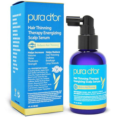 Pura D'Or Hair Thinning Therapy Energizing Scalp Serum Revitalizer (4Oz) With Argan Oil Biotin Caffeine Stem Cell Catalase & Dht Blockers All Hair Types Men & Women (Packaging May Vary)
