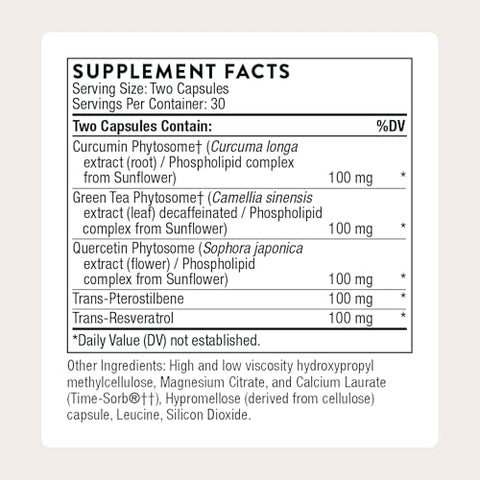Thorne - Resveratrol Complex - Supports Healthy Aging - Trans-Resveratrol Supplement With Green Tea Quercetin & Curcumin Phytosome - Third-Party Certified - Gluten Dairy & Soy-Free 60 Capsules
