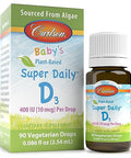 Carlson Baby's PlantBased Super Daily D3 Baby Vegetarian Liquid Vitamin D Drops 400 IU (10 mcg) per Drop Sourced from Algae for Infants and Toddlers Unflavored 90 Drops (2.54 mL)