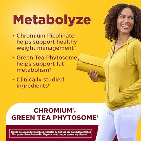 Nature Made Metabolyze Capsules Chromium Picolinate Green Tea Extract And B12 Healthy Weight Management & Fat Metabolism Support 60 Capsules 30 Day Supply