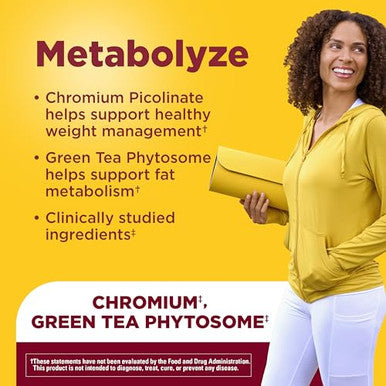 Nature Made Metabolyze Capsules Chromium Picolinate Green Tea Extract And B12 Healthy Weight Management & Fat Metabolism Support 60 Capsules 30 Day Supply