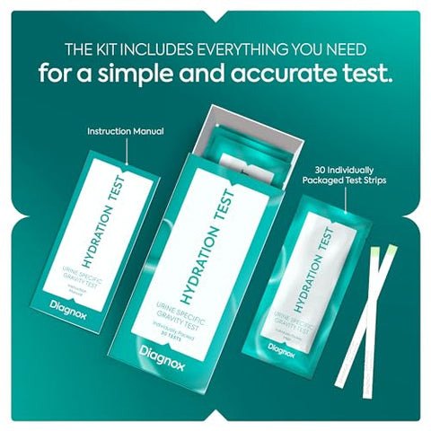 Diagnox Health Diagnox Hydration Test Strips [30 Tests] And 16 Oz Glass Water Bottle