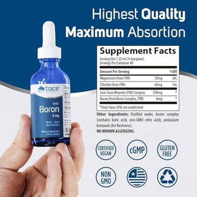 Trace Minerals Ionic Boron - Brain & Bone Support Supplement - Liquid Supplement With Magnesium Aids Healthy Joints & Muscles - Formula Supports Nerve Health & Function - 2 Fl Oz (About 48 Servings)