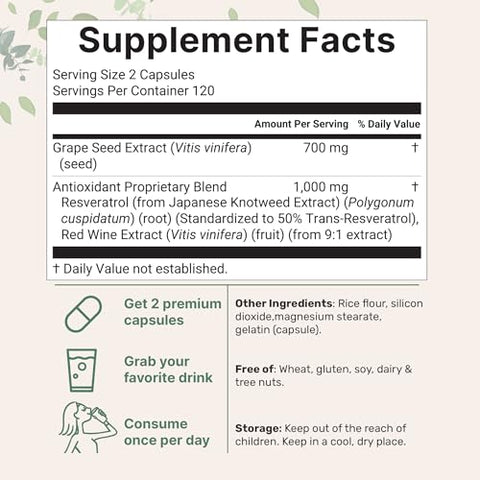 Micro Ingredients Grape Seed Extract 240 Capsules 3-In-1 Antioxidant Blend With Resveratrol & Red Wine Extracts Max Strength Polyphenols Supplement Non-Gmo