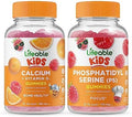 Lifeable Calcium With Vitamin D Kids + Phosphatidylserine (Ps) Kids Gummies Bundle Great Tasting Vitamin Supplement Gluten Gmo Chewable Gummy