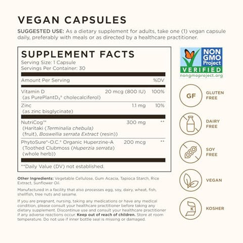 Solgar Memory Support Brain Dietary Supplement For Memory And Focus Clinically Studied Nutricog Vitamin D & Huperzine-A Nootropic Brain Health Supplement Healthy Aging Support 30 Servings