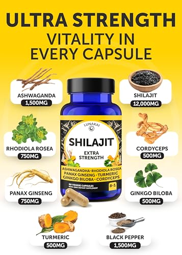 Lunakai Usa Made Shilajit & Sea Moss Capsules Bundle With Ashwagandha Black Seed Oil & Rhodiola For Strength & Immune Support 60Ct Each