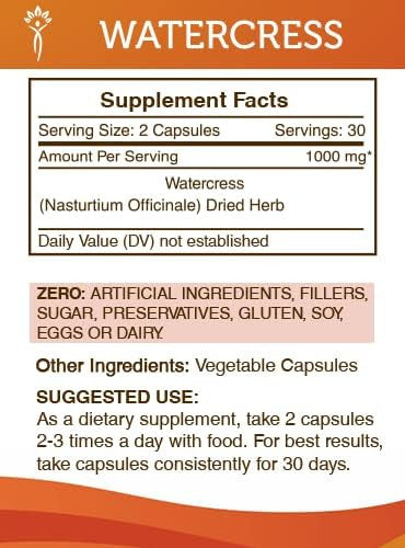 Secrets of the Tribe Watercress 2x60 Capsules, Made with Vegetable Capsules and Watercress (Nasturtium Officinale) Dried Herb (2x60 Capsules)