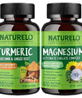 Naturelo Tumeric Curcumin Plant Based Joint Support Magnesium Glycinate 200 Mg Magnesium - Gluten Free Non Gmo 120 Capsules