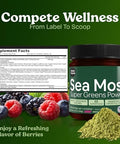 Atlantic Naturals Organic Sea Moss Super Greens Powder - Greens Superfood With 12 Vegetables 15 Fruits Probiotics 16 Herbs & Spices - Digestive Health Energy Skin & Immunity - Mixed Berry Flavor