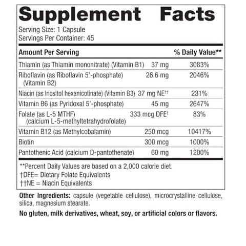Nordic Naturals Vitamin B Complex - 45 Capsules Thiamine Riboflavin Niacin B6 & B12 Folate Biotin Pantothenic Acid Heart Brain Health Energy Metabolism Non-Gmo Servings
