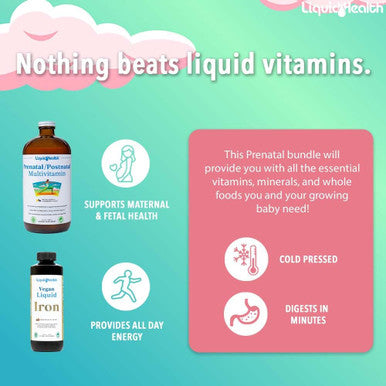 Liquidhealth Prenatal Baby Booster Pregnancy Vitamin Bundle - Vegan Women's Prenatal Multivitamin with SunActive & Ferrochel Iron Folate Whole Foods