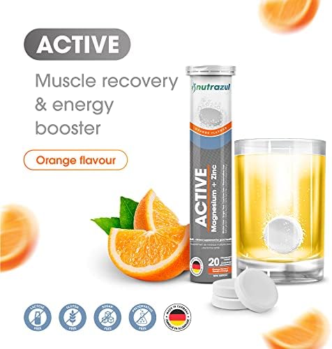 Nutrazul Active Magnesium And Zinc Effervescent Tablets 20 Tablets Magnesium Supplements For Muscle Recovery & Electrolyte Balance Orange Flavor