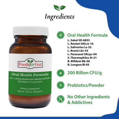 Foods For Gut Oral Care Probiotics Powder 200 Billion Cfu | Ent & Upper Respiratory Immune Support | High Potency (30 Gram)