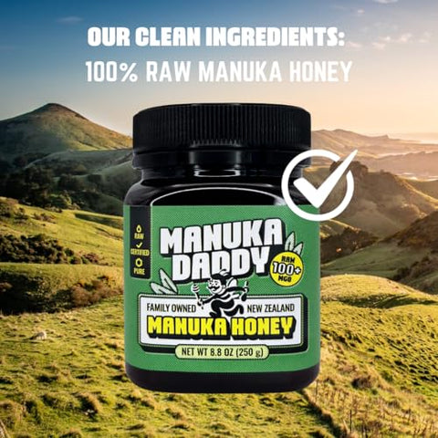 Manuka Daddy - Raw & Certified, MGO 100+ Manuka Honey, 100% Pure, Non-GMO, Direct from New Zealand, Daily Wellness, Family-Owned, 8.8oz (250g)