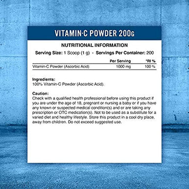 Applied Nutrition Vitamin C Powder 100% Pure Vitamin-C L- Ascorbic Acid British Pharma Grade, Instant Mixing VIT-C Non GMO, Halal, Vegan Friendly, Immune System Support, 200 Servings