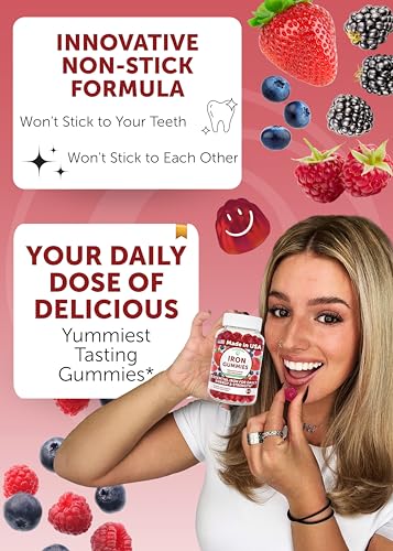 Lunakai Usa Made Vegan Iron Gummies 5-In-1 With Methylfolate Vitamin C E & B12 - Daily Chewable Iron Supplement For Women Men & Kids - Energy & Blood Health Support Non-Gmo 60Ct