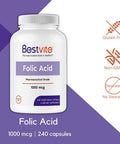 Bestvite Folic Acid 1000mcg (Vitamin B9) (240 Vegetarian Capsules) - No Dicalcium Phosphate - No Stearates -No Silicon Dioxide - Non GMO - Gluten