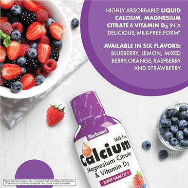 Bluebonnet Nutrition Liquid Calcium Citrate Magnesium Citrate Vitamin D3 Bone Health Gluten Soy Milk Kosher Blueberry And Mixed Berry Combo
