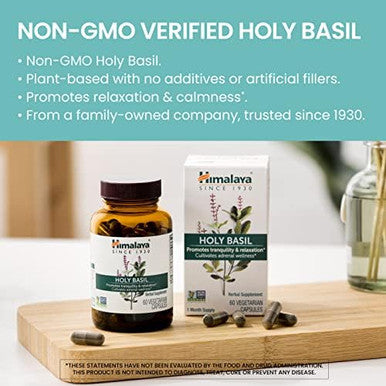 Himalaya Holy Basil Tulsi Herbal Supplement Stress Relief Relaxation Occasional Sleeplessness Promotes Calm Energy Support Ayurvedic Nongmo Vegan 720 Mg 60 Capsules 30 Day Supply