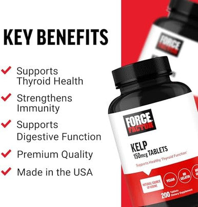 Force Factor Kelp For Iodine From Organic Kelp To Support Thyroid Health Strengthen Immunity And Digestion Vegan No Gelatin Nongmo 150Mcg 200 Tablets