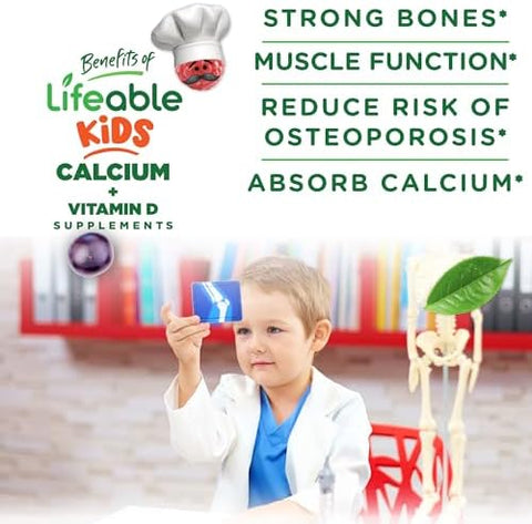 Lifeable Kids Calcium Gummies With Vitamin D3 500 Mg Calcium With Vitamin D3 1000 Iu Great Tasting Calcium Supplement For Kids For Bone Health And Teeth Growth 60 Gummies