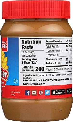 SunButter Creamy Sunflower Seed Spread 16 OZ Plastic Jars (Pack of 3)