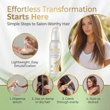 Vitamins Hair Cosmetics Keratin Hair Serum With Biotin Castor Oil & Collagen - Anti-Frizz Heat Protectant & Leave-In Shine Treatment For Dry Damaged Color-Treated Hair - ( ) 4.25 Fl Oz 125Ml