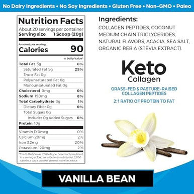 Orgain Keto Collagen Protein Powder Vanilla 10G Grass Fed Hydrolyzed Collagen Peptides For Women & Men Type I & Iii 5G Mct Oil Hair Skin Nail & Joint Support Nongmo Gluten 0.88Lb