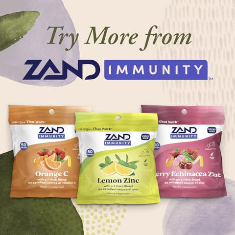 ZAND Immunity Lemon Zinc Throat Lozenges 2 Pack GoodforYou Dry Mouth Lozenges Immune Support Supplement w/Zinc 5mg Eucalyptus Mullein Soothe a Dry Throat Natural Flavor Gluten 50ct ea