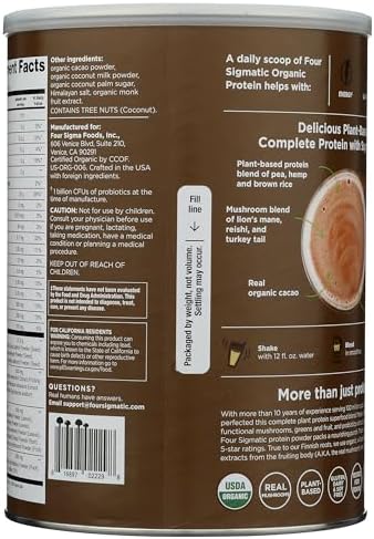 Four Sigmatic Plantbased Organic Complete Protein Powder Chocolate 20G Protein Usda Organic Gluten 21.6 Ounce (Pack Of 1)