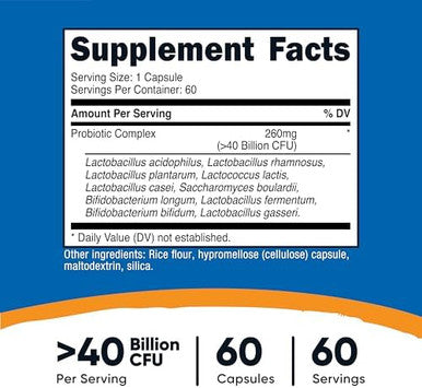 Nutricost Probiotic Complex (40 Billion Cfu) (60 Capsules) Gmo Gluten