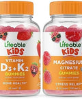 Lifeable Vitamin D3 + Vitamin K2 Kids + Magnesium Kids Gummies Bundle Great Tasting Vitamin Supplement Gluten Gmo Chewable Gummy