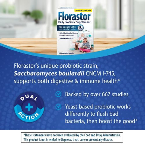 Florastor Probiotic Bundle For Digestion Gut Health 100 Ct. Probiotic For Digestive & Immune Health 30 Ct. Gut Boost Daily Probiotic & Prebiotic - Boost Good Bacteria & Flush Out The Bad