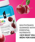 One A Day Kids Multivitamin with Iron Gummy Vitamin D Vitamin C E Zinc for Immune Support Gummy Vitamins Kids Multivitamin Gummies with Iron Cherry Flavor 60 Count (Packaging May Vary)