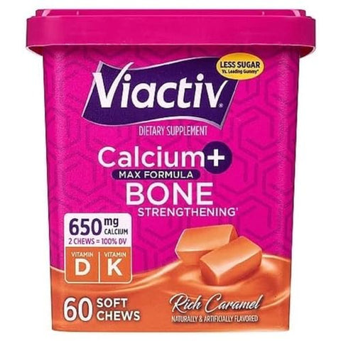 Viactiv Calcium +Vitamin D3 Supplement Soft Chews Caramel 60 Chews Calcium Dietary Supplement for Bone Health