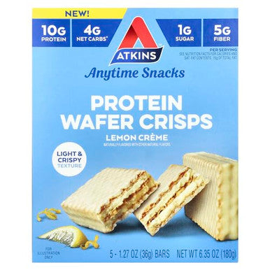 Atkins Anytime Snacks Protein Wafer Crisps Lemon Creme 5 Bars 1.27 Oz (36 G) Each
