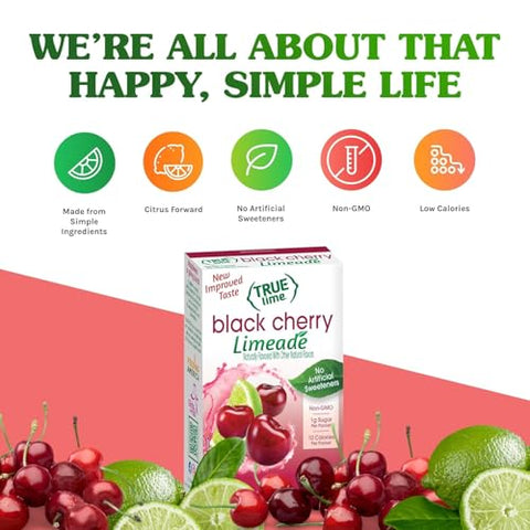 True Citrus TRUE LIME Black Cherry Limeade Drink Mix (10 Packets) No Artificial Sweeteners Low Calorie Water Flavor Packets & Water Enhancer with Stevia