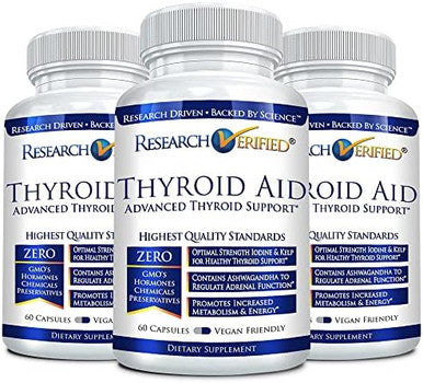 Research VerifiedÃƒâ€šÃ‚Â® Thyroid Aid - Optimal Thyroid Function With Iodine Copper & Zinc - 260 Mcg Selenium - 100% Pure - Vegan Friendly - 60 Capsules - 1 Month Supply