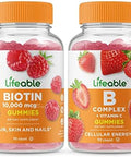 Lifeable Biotin + Collagen & Biotin Gummies Bundle Great Tasting Vitamin Supplement Gluten Gmo Chewable