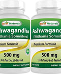 Best Naturals 2 Pack Ashwagandha Capsules For Relaxing Stress And Mood 500 Mg 120 Count (Total 240 Capsules)