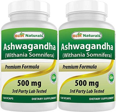 Best Naturals 2 Pack Ashwagandha Capsules For Relaxing Stress And Mood 500 Mg 120 Count (Total 240 Capsules)