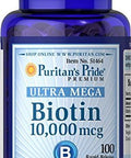 Puritan'S Pride Premium Ultra Mega Biotin 10,000Mcg Dietary Supplement For Healthy Hair Skin Nails And Energy Metabolism Support100 Day Supply 100 Rapid Release Softgels